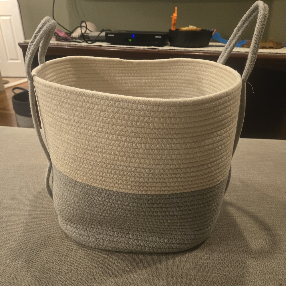 Elegant Gray and Cream Woven Basket